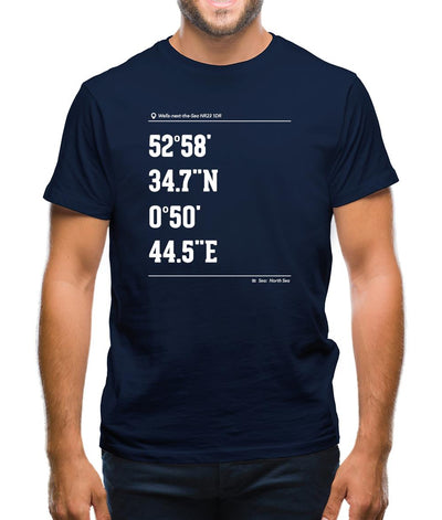 Surfing Coordinates Wells Next The Sea Mens T-Shirt