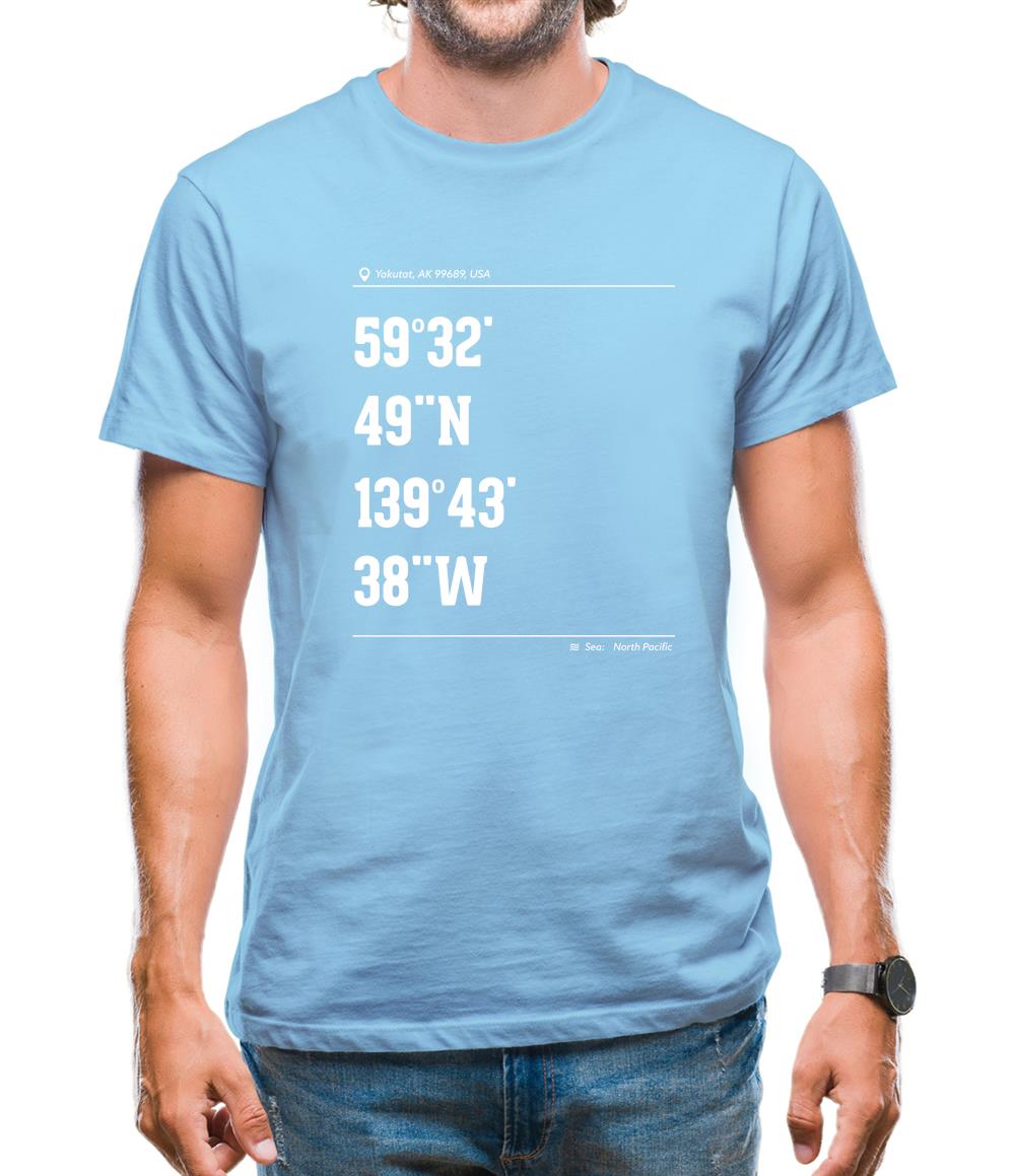 Surfing Coordinates Yakutat Mens T-Shirt