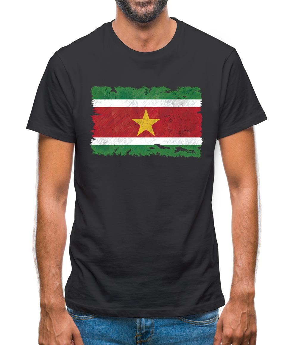Suriname Grunge Style Flag Mens T-Shirt