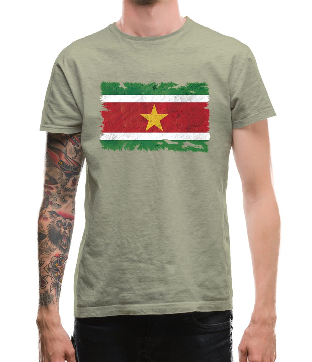 Suriname Grunge Style Flag Mens T-Shirt