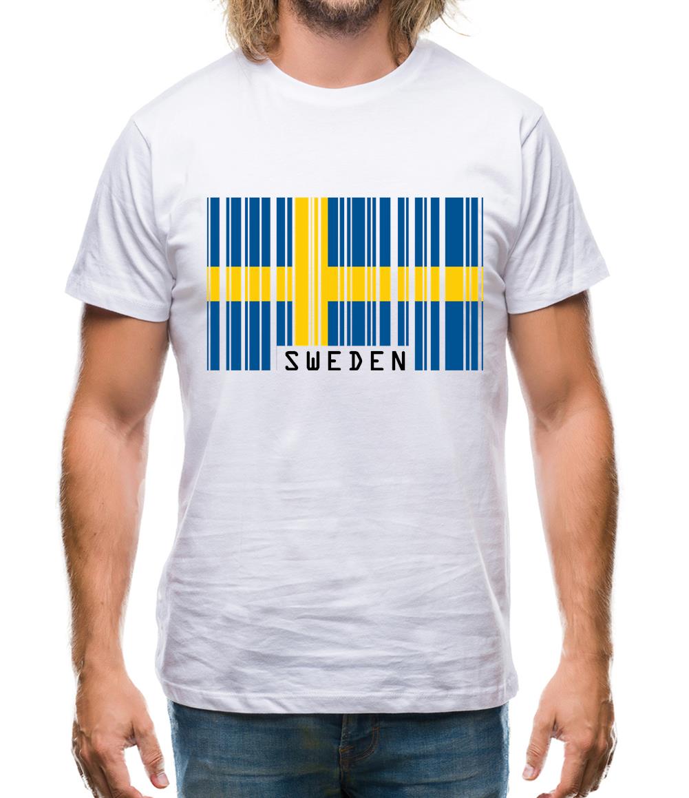 Sweden Barcode Style Flag Mens T-Shirt