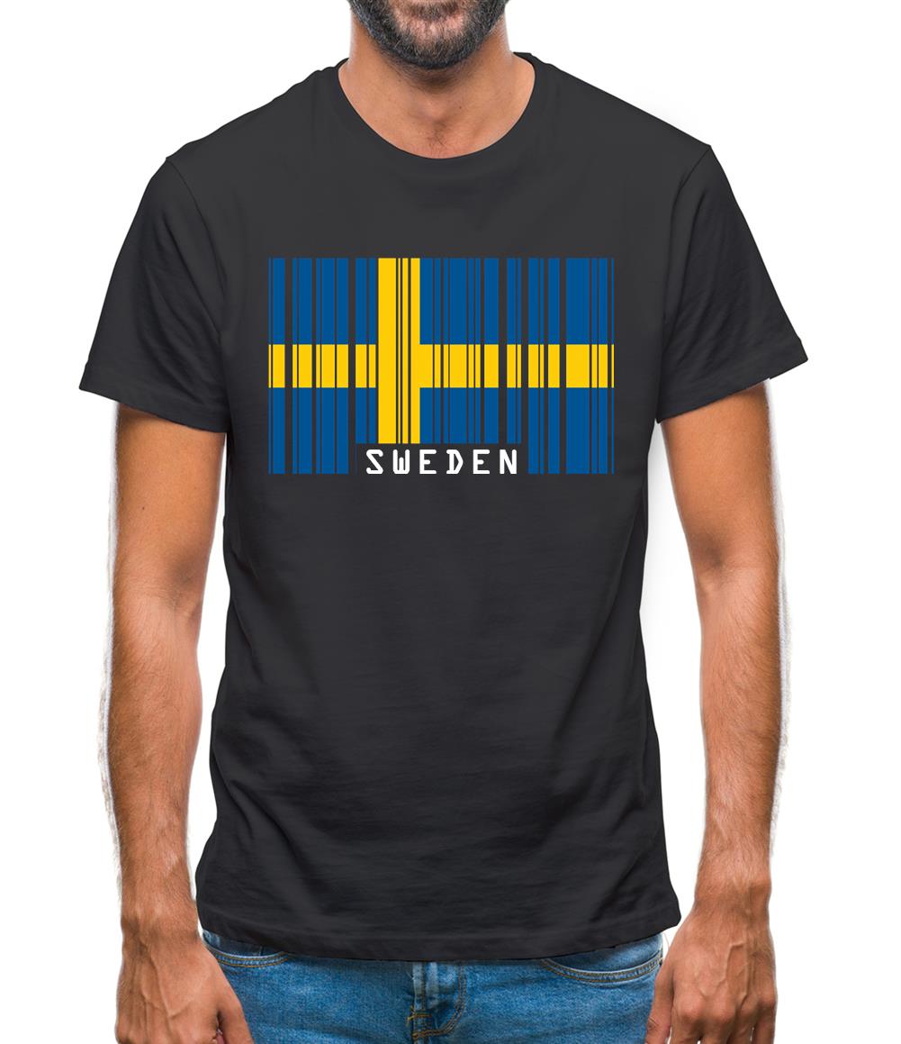 Sweden Barcode Style Flag Mens T-Shirt