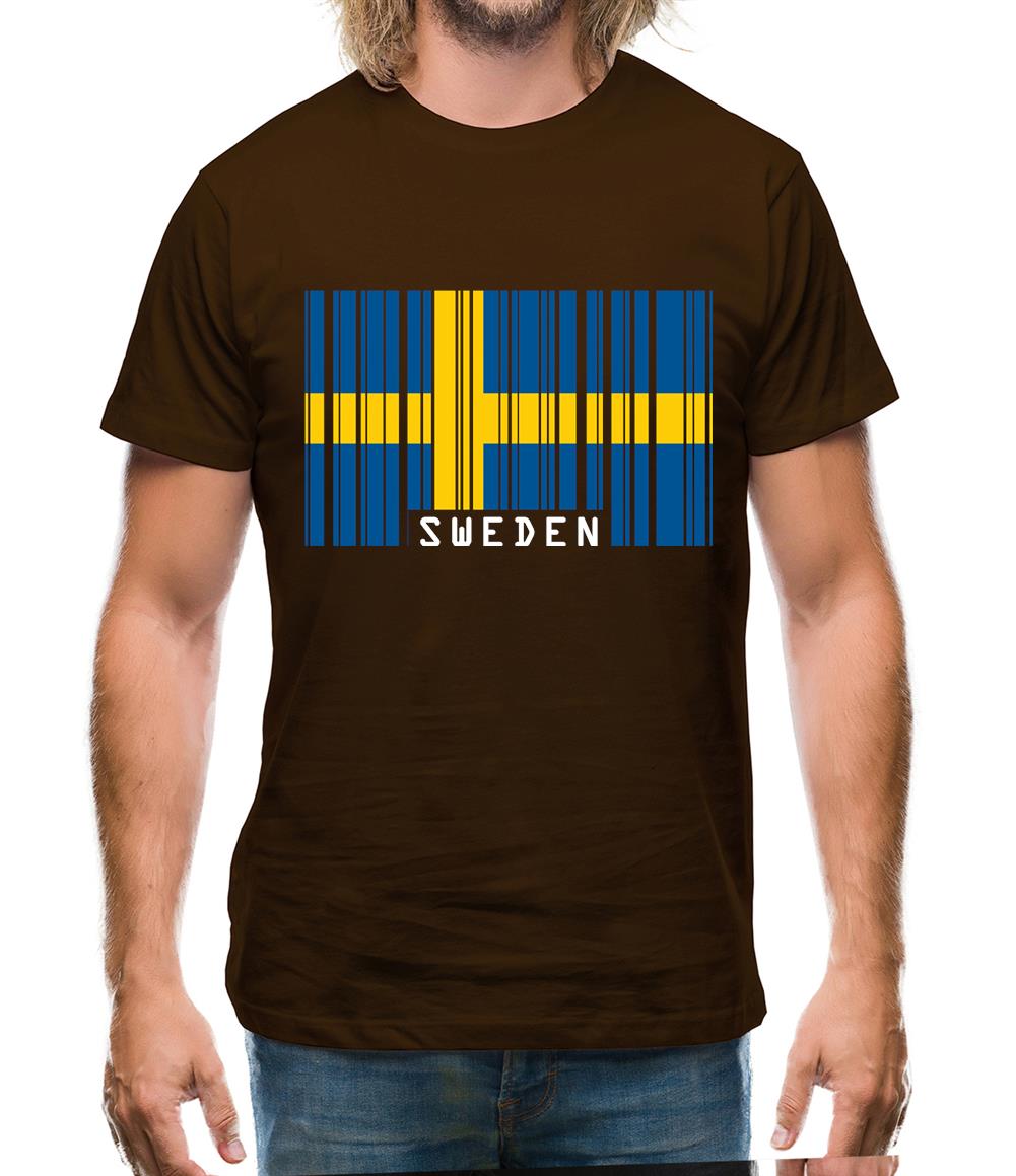 Sweden Barcode Style Flag Mens T-Shirt