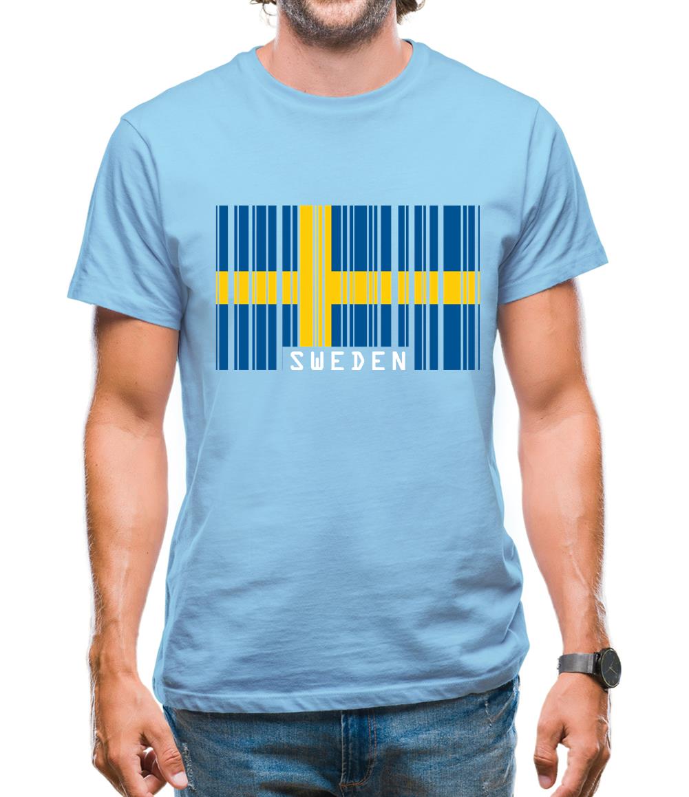 Sweden Barcode Style Flag Mens T-Shirt
