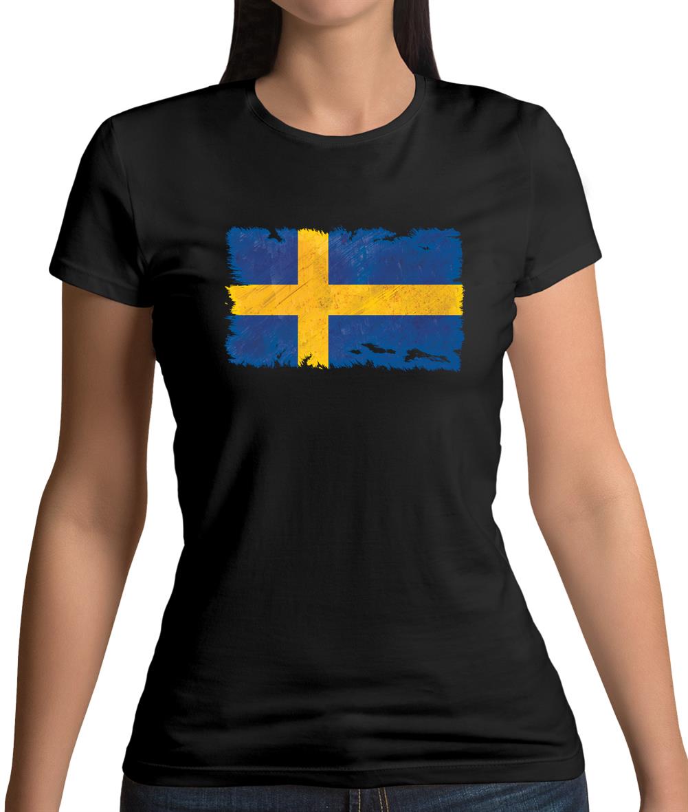 Sweden Grunge Style Flag Womens T-Shirt