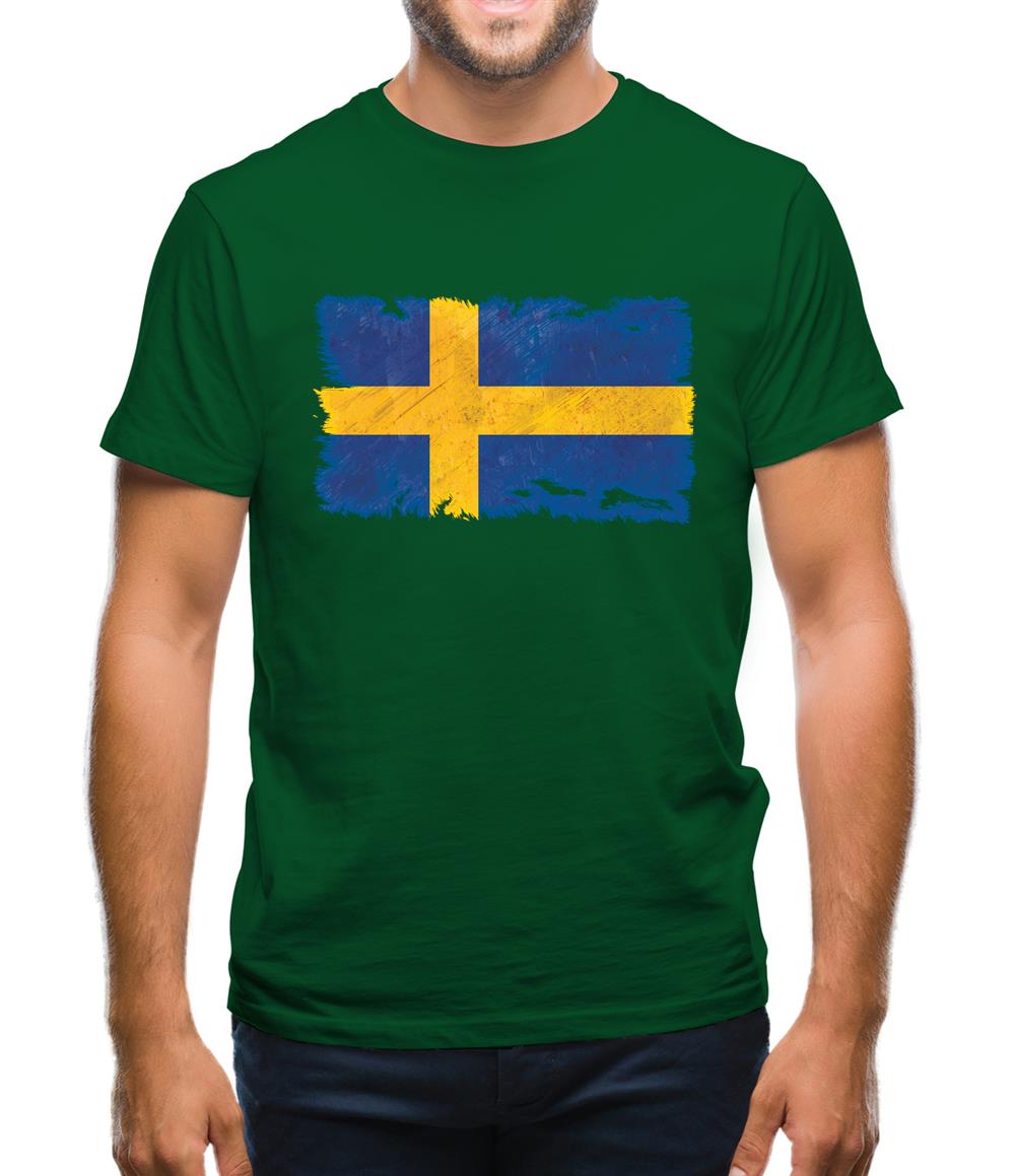 Sweden Grunge Style Flag Mens T-Shirt