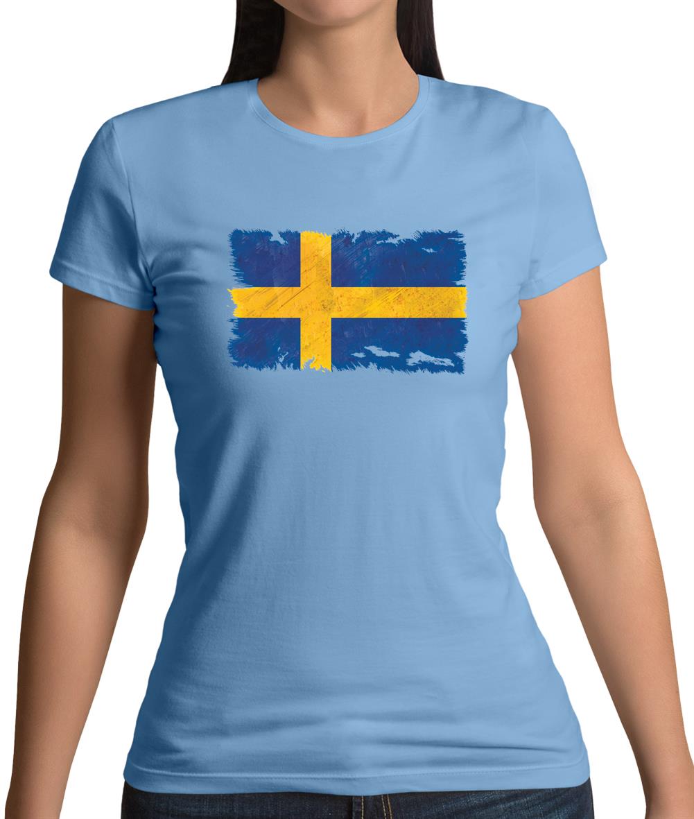 Sweden Grunge Style Flag Womens T-Shirt