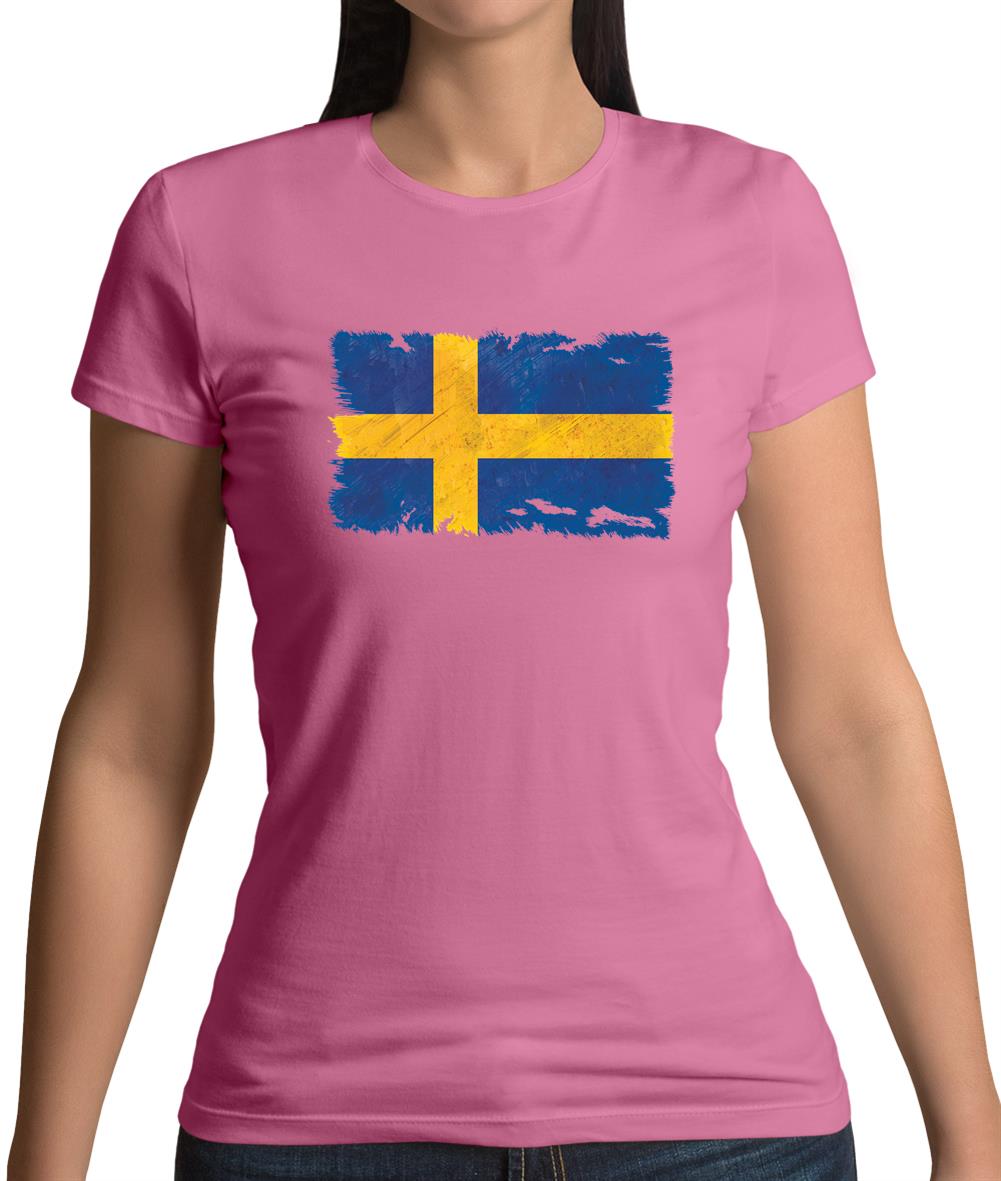 Sweden Grunge Style Flag Womens T-Shirt