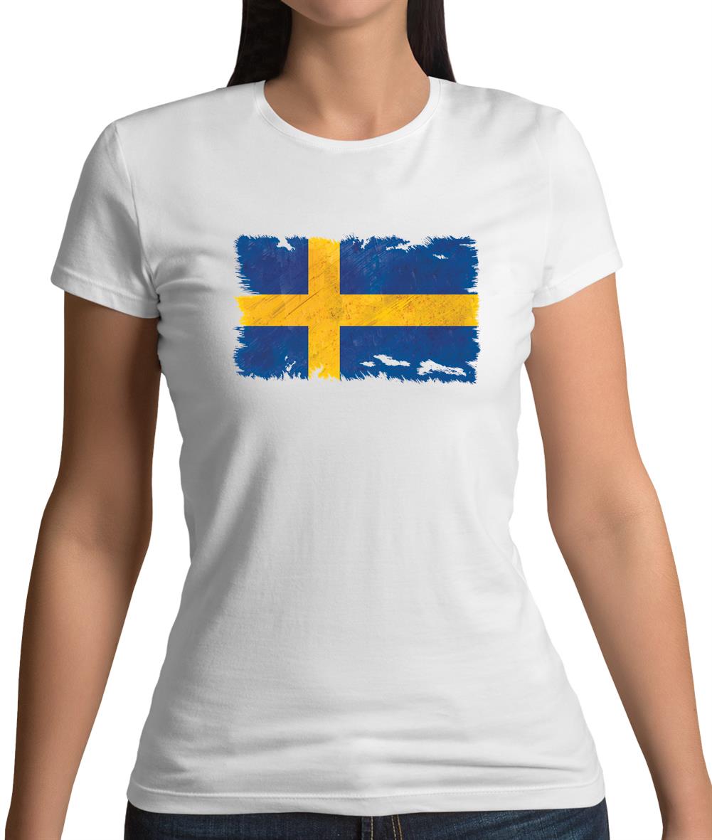 Sweden Grunge Style Flag Womens T-Shirt