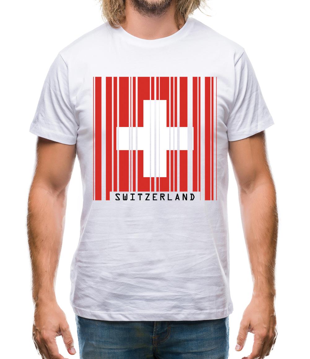 Switzerland Barcode Style Flag Mens T-Shirt