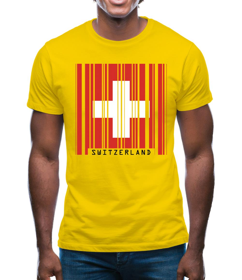 Switzerland Barcode Style Flag Mens T-Shirt