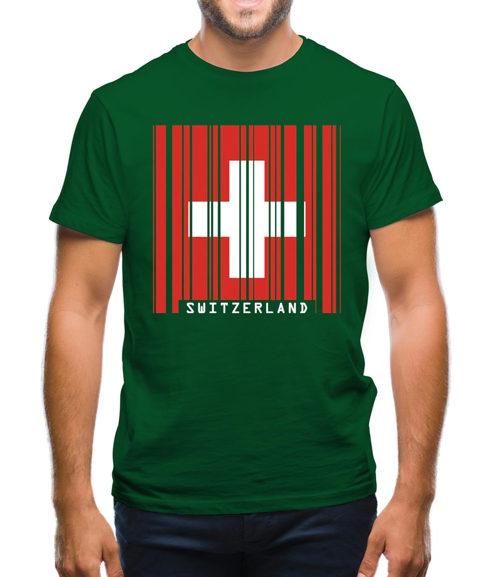 Switzerland Barcode Style Flag Mens T-Shirt