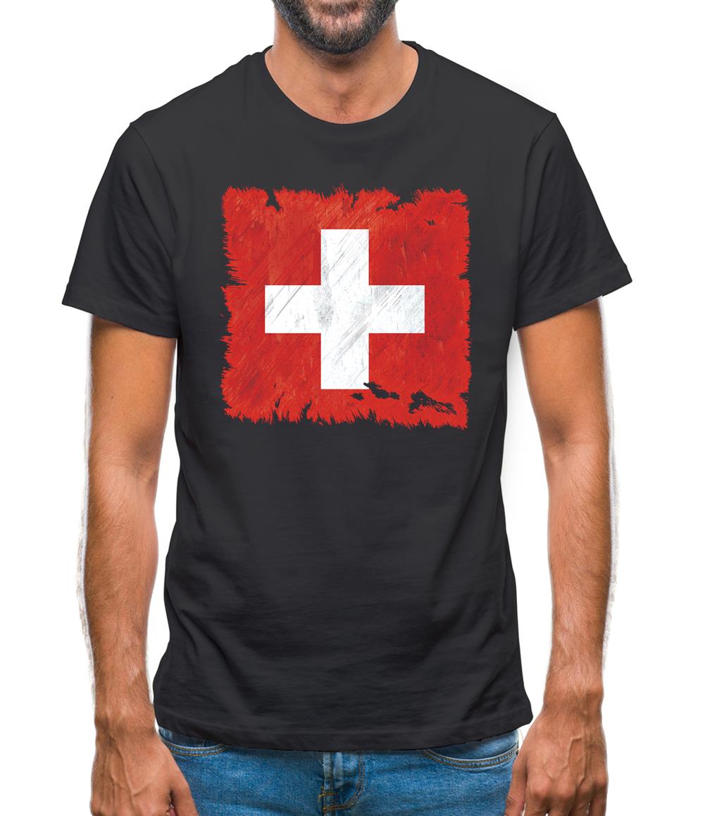 Switzerland Grunge Style Flag Mens T-Shirt