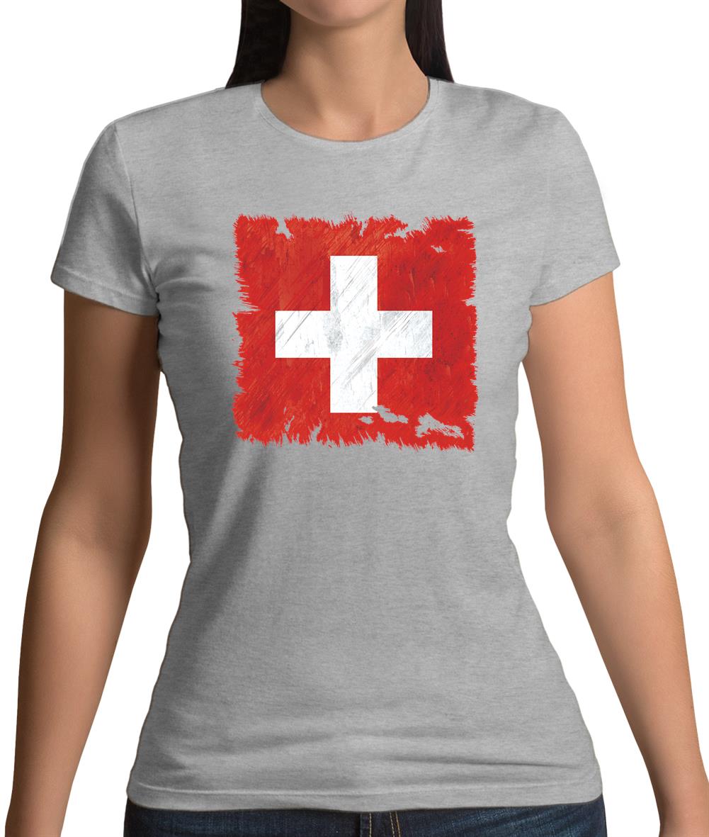 Switzerland Grunge Style Flag Womens T-Shirt