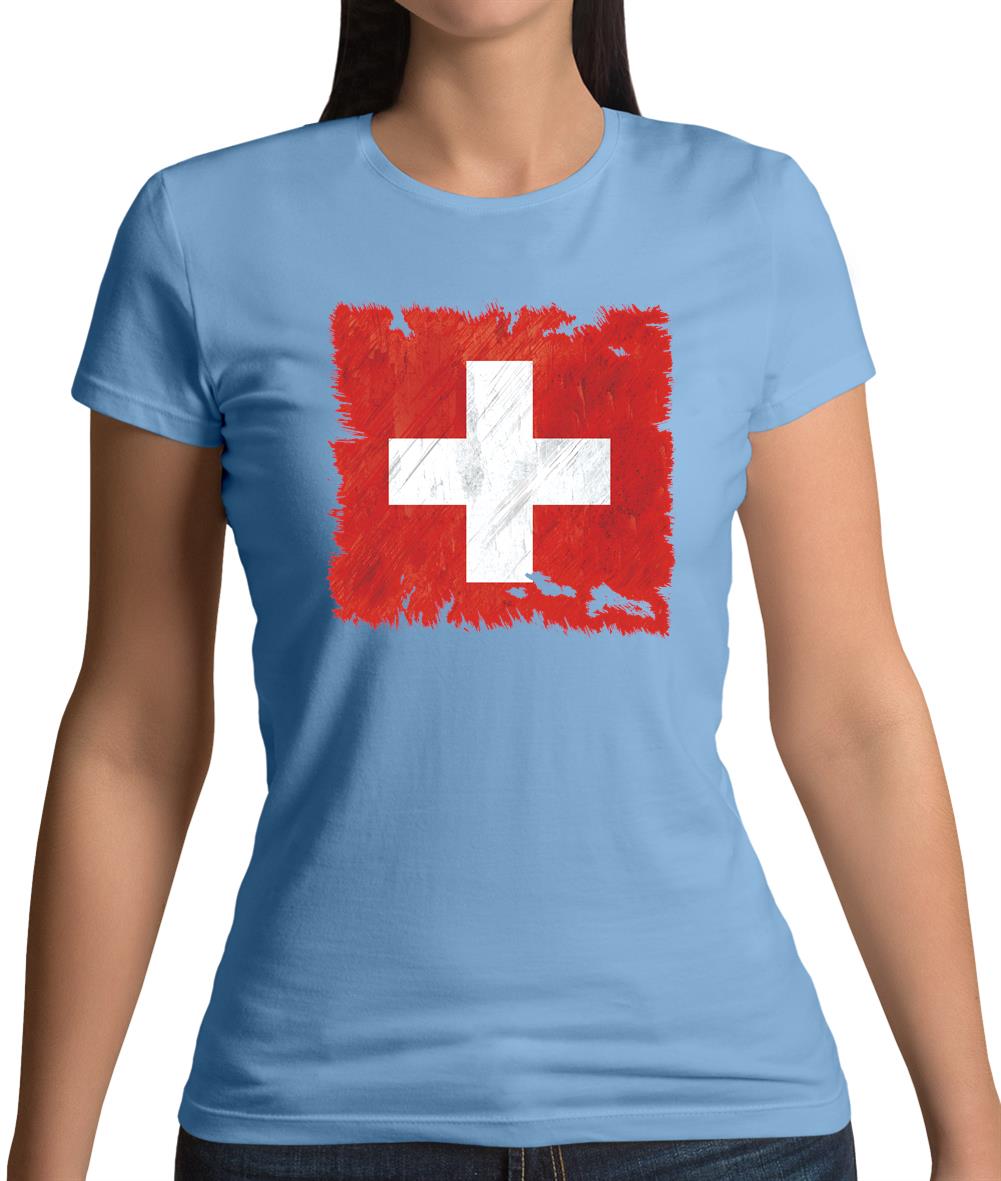Switzerland Grunge Style Flag Womens T-Shirt