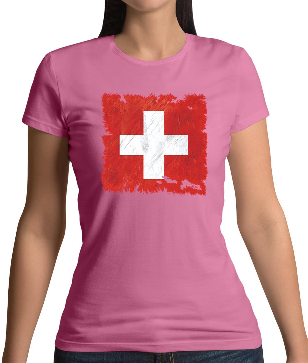 Switzerland Grunge Style Flag Womens T-Shirt