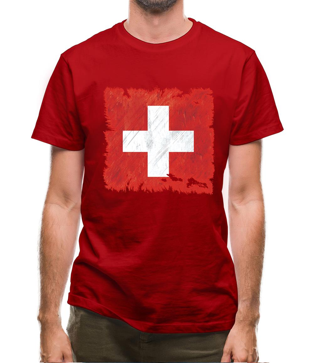 Switzerland Grunge Style Flag Mens T-Shirt