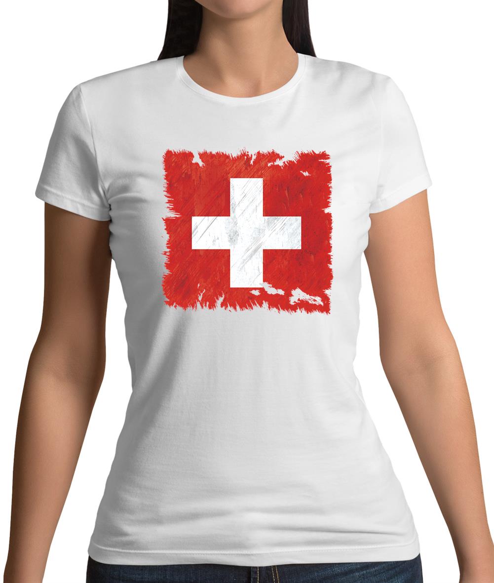 Switzerland Grunge Style Flag Womens T-Shirt