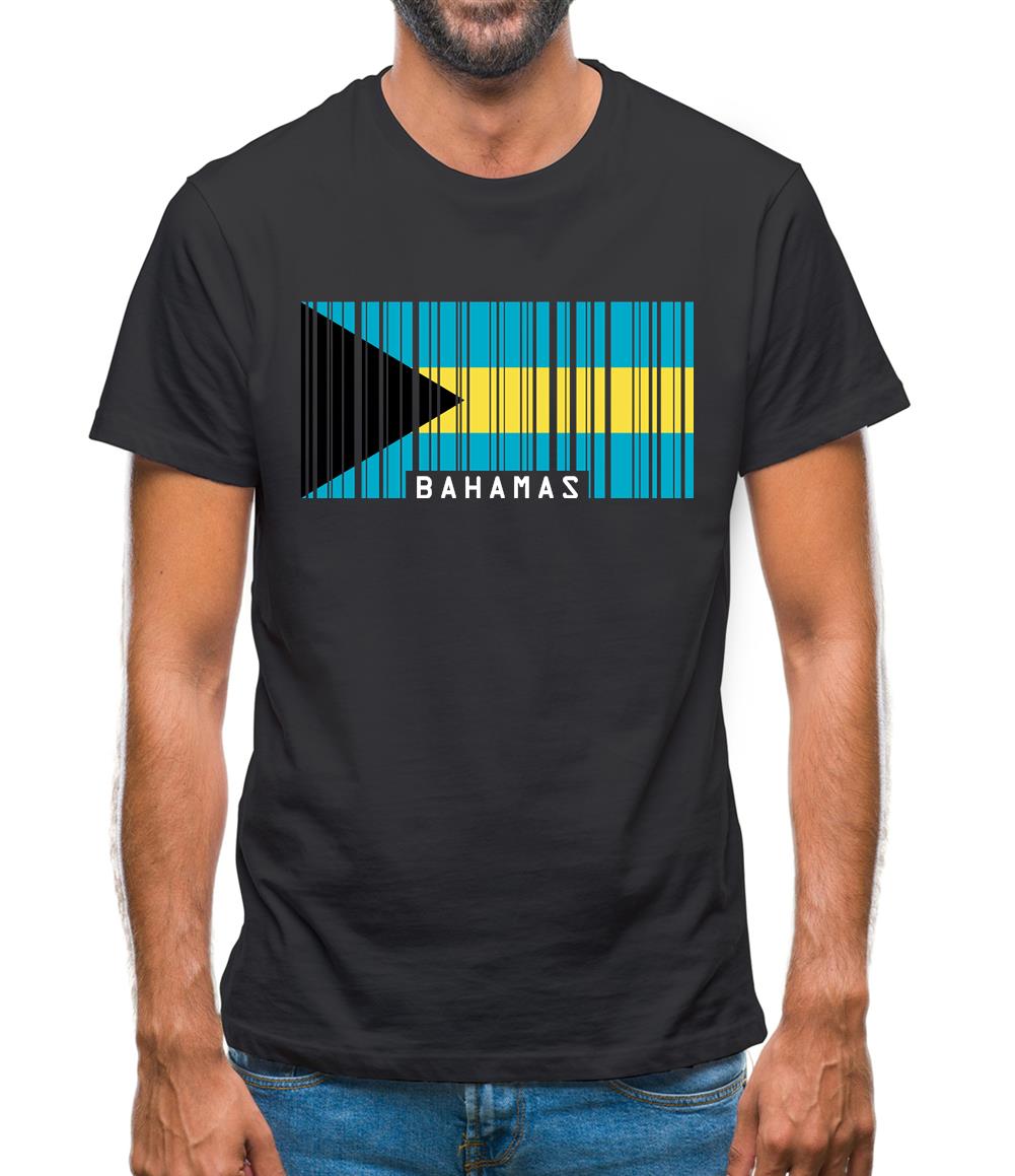 The Bahamas Barcode Style Flag Mens T-Shirt