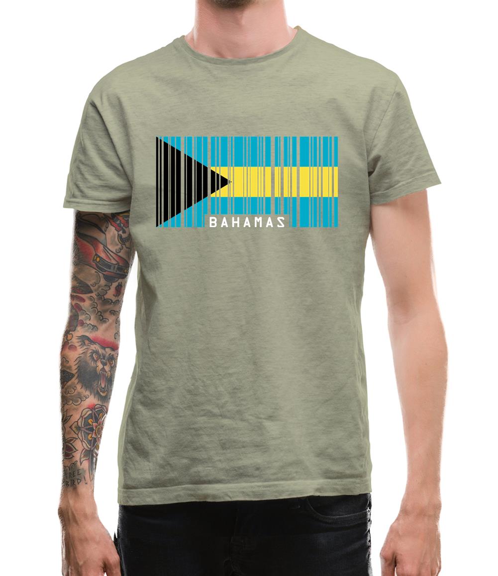 The Bahamas Barcode Style Flag Mens T-Shirt