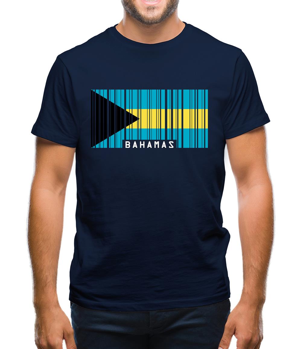 The Bahamas Barcode Style Flag Mens T-Shirt