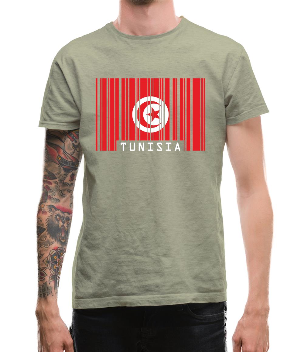 Tunisia Barcode Style Flag Mens T-Shirt