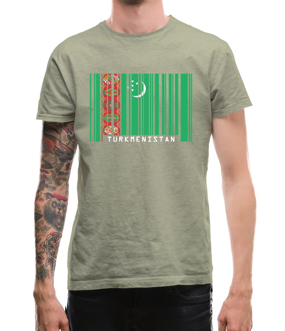 Turkmenistan Barcode Style Flag Mens T-Shirt