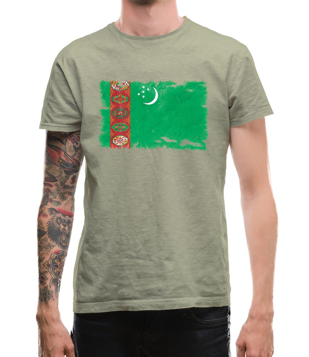 Turkmenistan Grunge Style Flag Mens T-Shirt