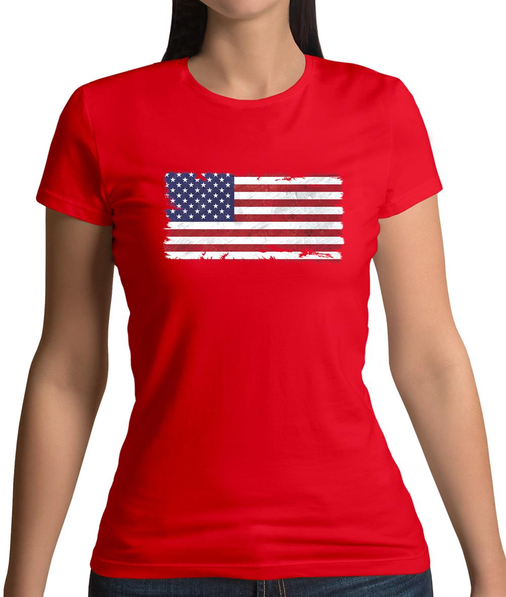 Us Grunge Style Flag Womens T-Shirt