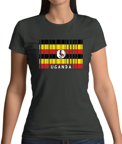 Uganda Barcode Style Flag Womens T-Shirt