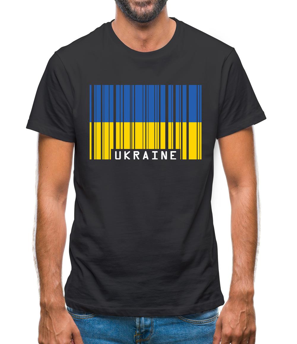 Ukraine Barcode Style Flag Mens T-Shirt