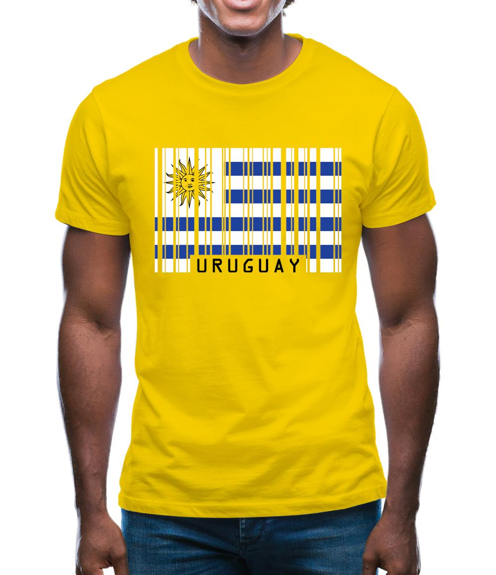 Uruguay Barcode Style Flag Mens T-Shirt
