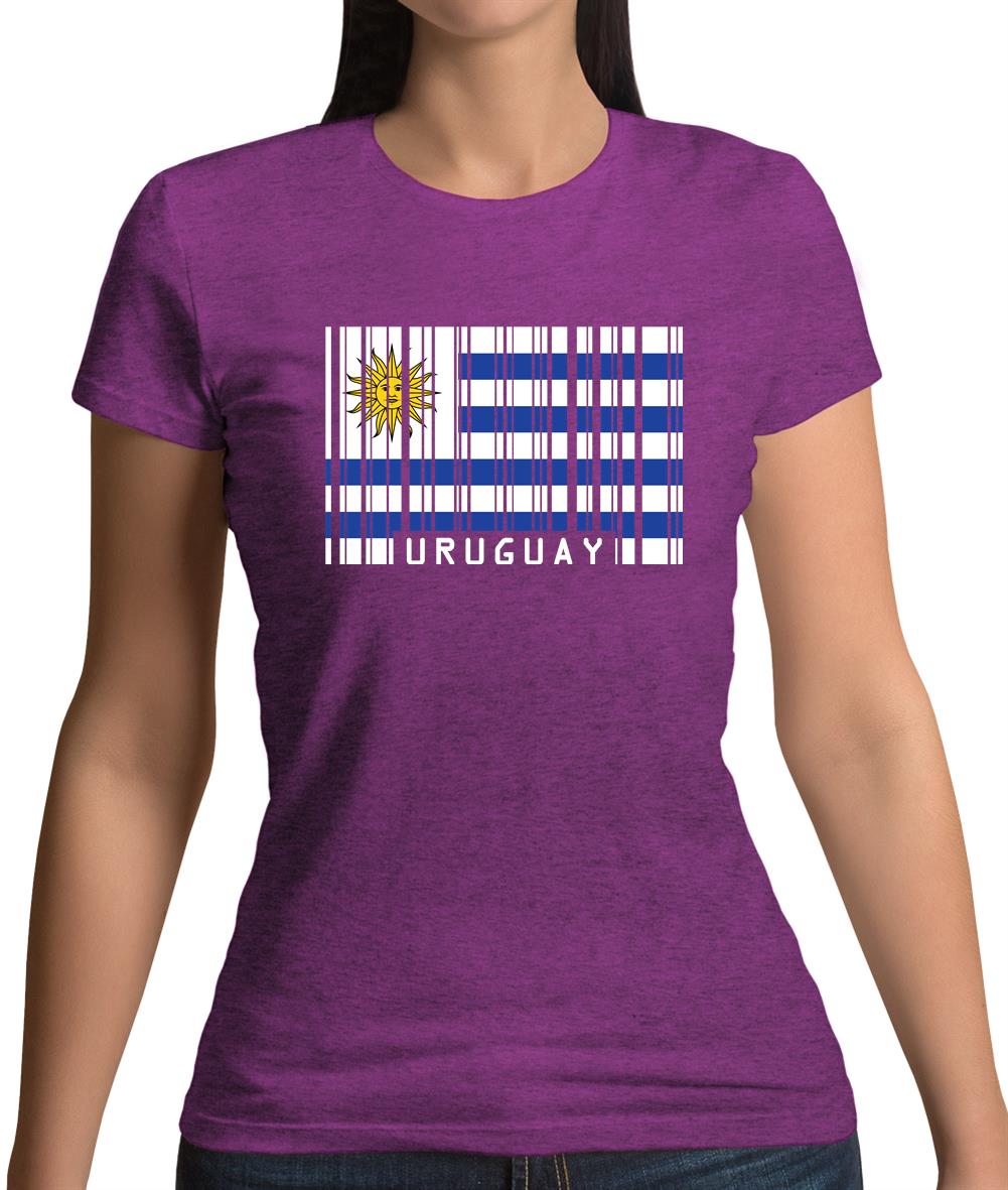 Uruguay Barcode Style Flag Womens T-Shirt