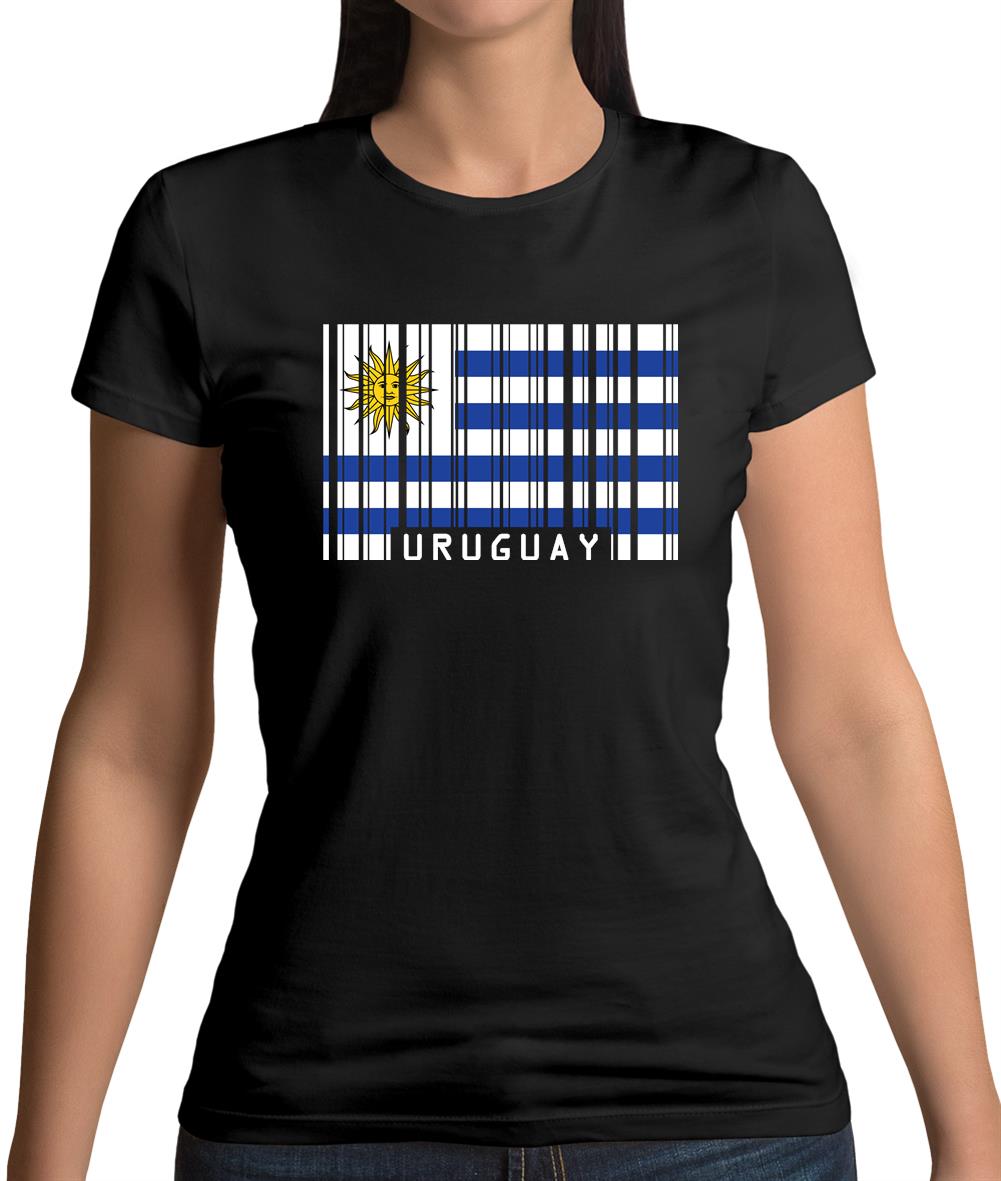 Uruguay Barcode Style Flag Womens T-Shirt