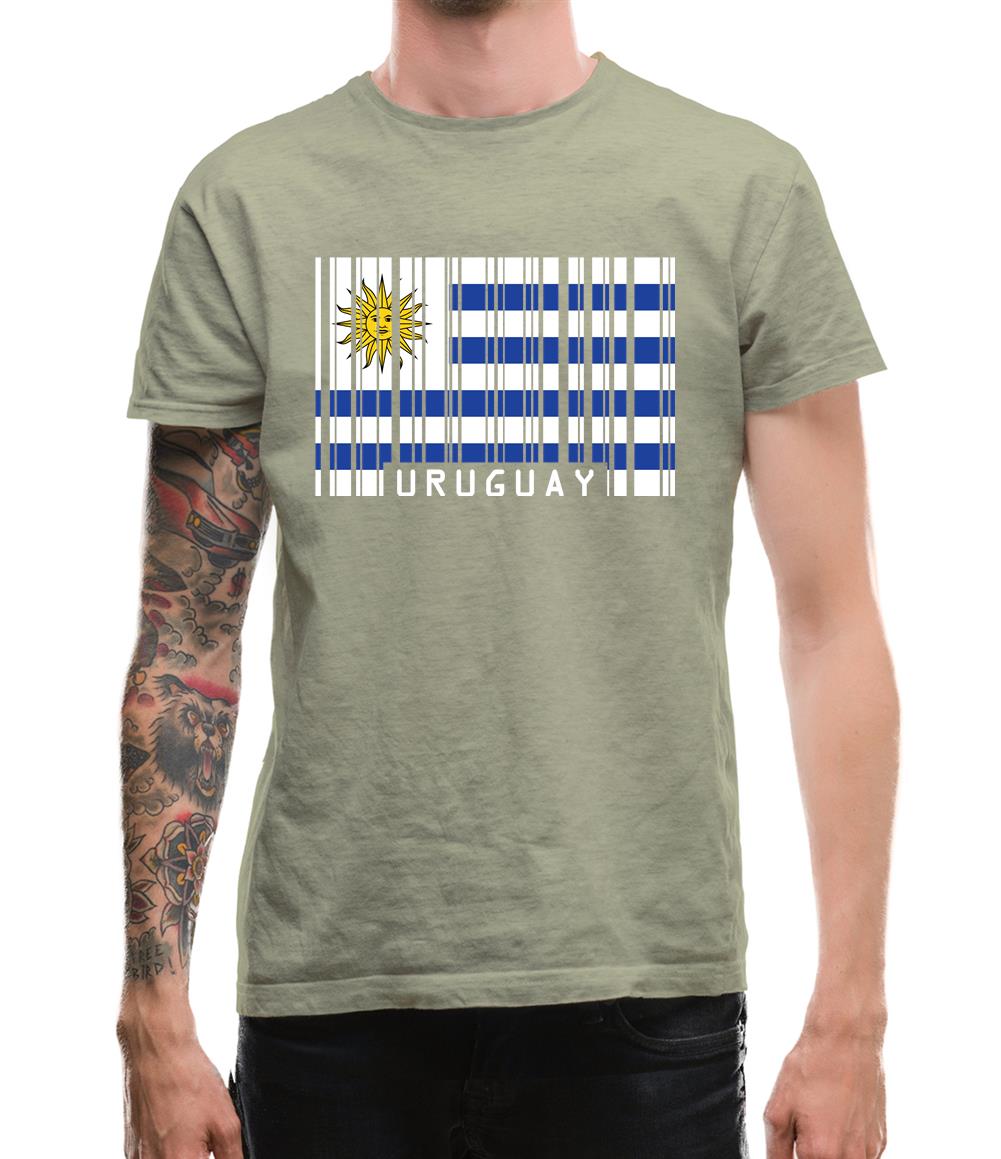 Uruguay Barcode Style Flag Mens T-Shirt