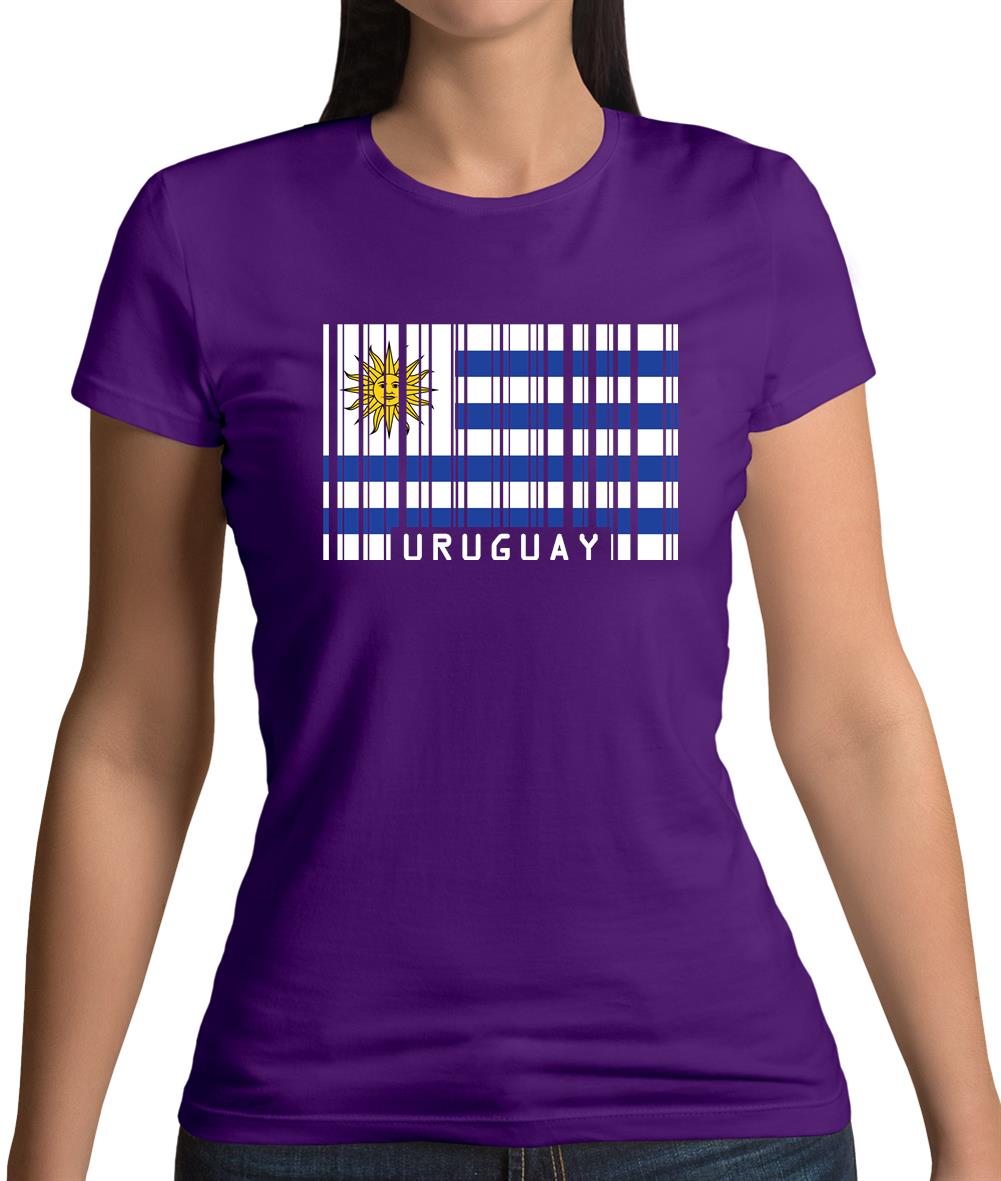 Uruguay Barcode Style Flag Womens T-Shirt
