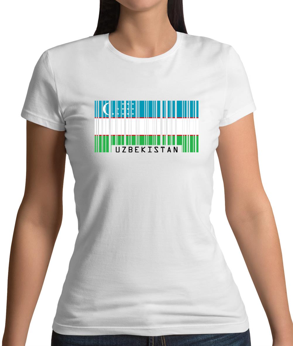 Uzbekistan Barcode Style Flag Womens T-Shirt