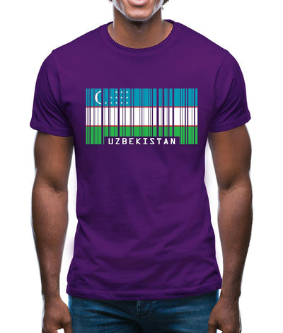 Uzbekistan Barcode Style Flag Mens T-Shirt