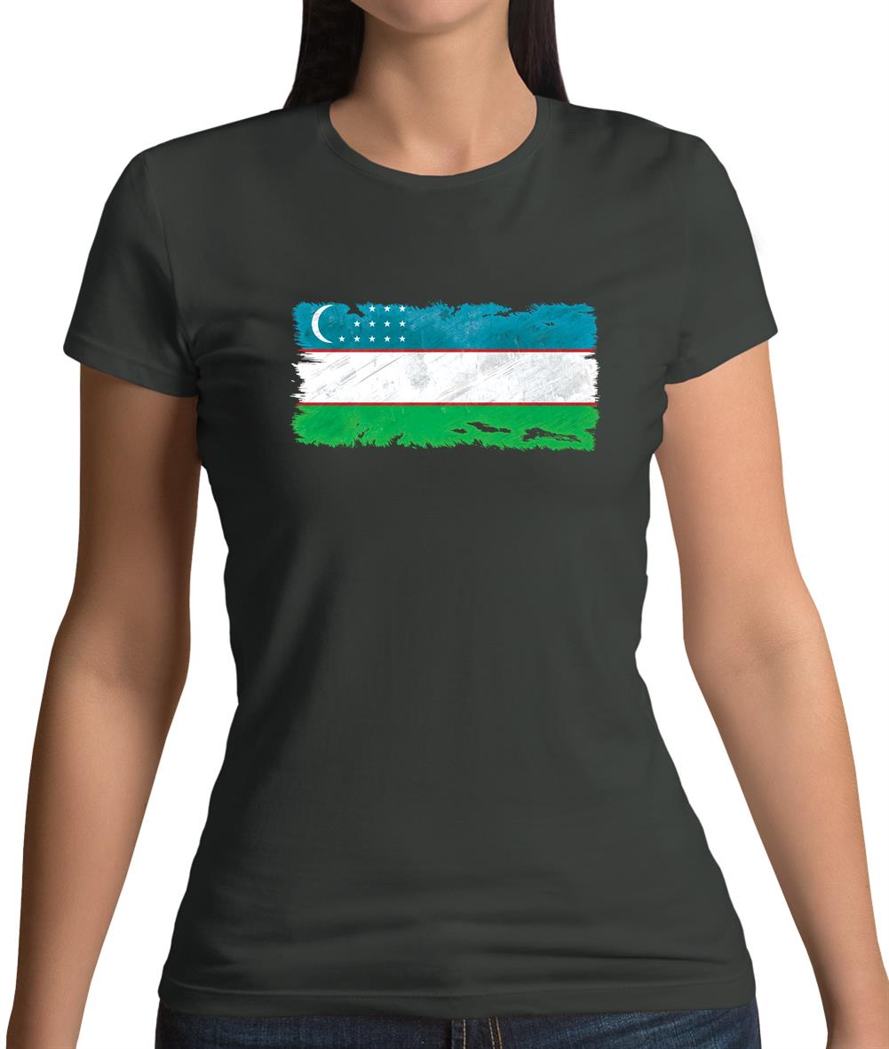 Uzbekistan Grunge Style Flag Womens T-Shirt