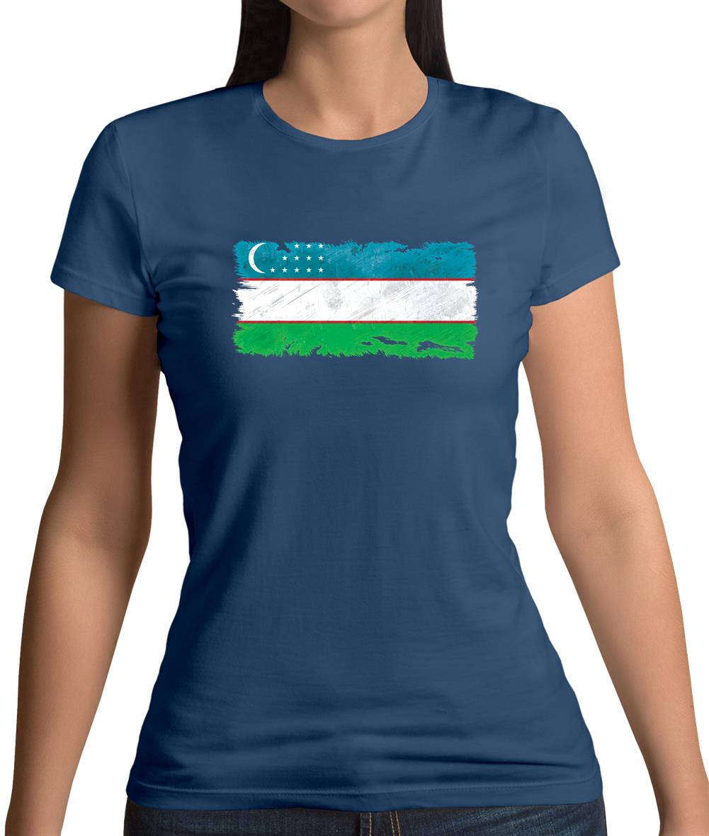 Uzbekistan Grunge Style Flag Womens T-Shirt