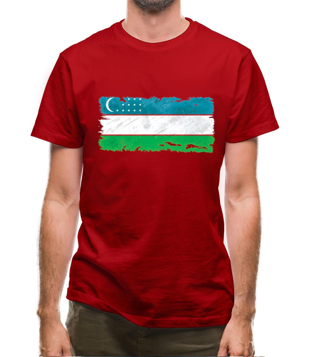 Uzbekistan Grunge Style Flag Mens T-Shirt