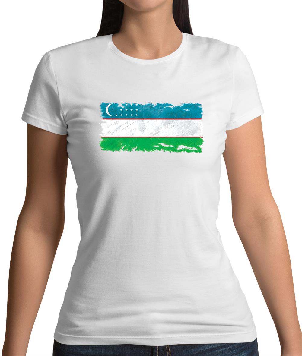 Uzbekistan Grunge Style Flag Womens T-Shirt