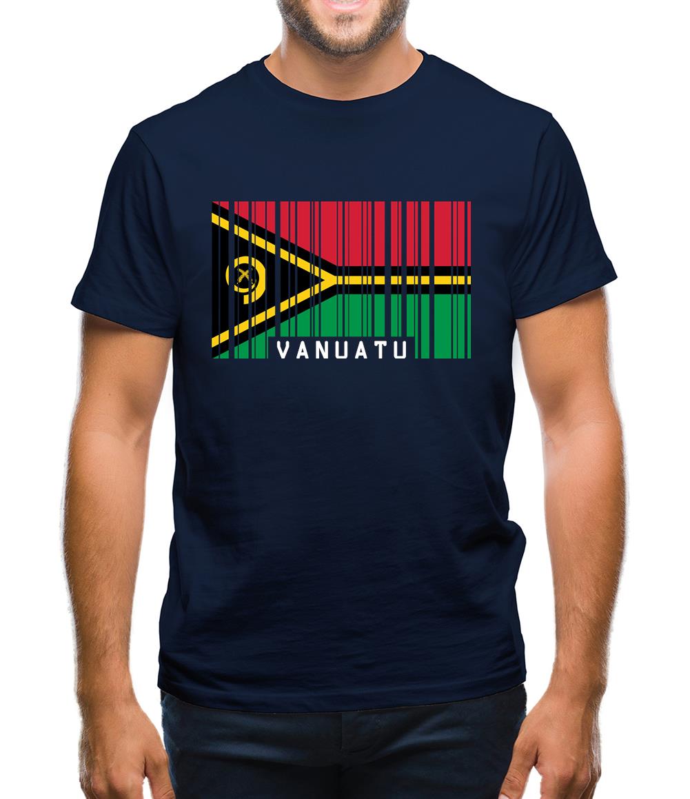 Vanuatu Barcode Style Flag Mens T-Shirt