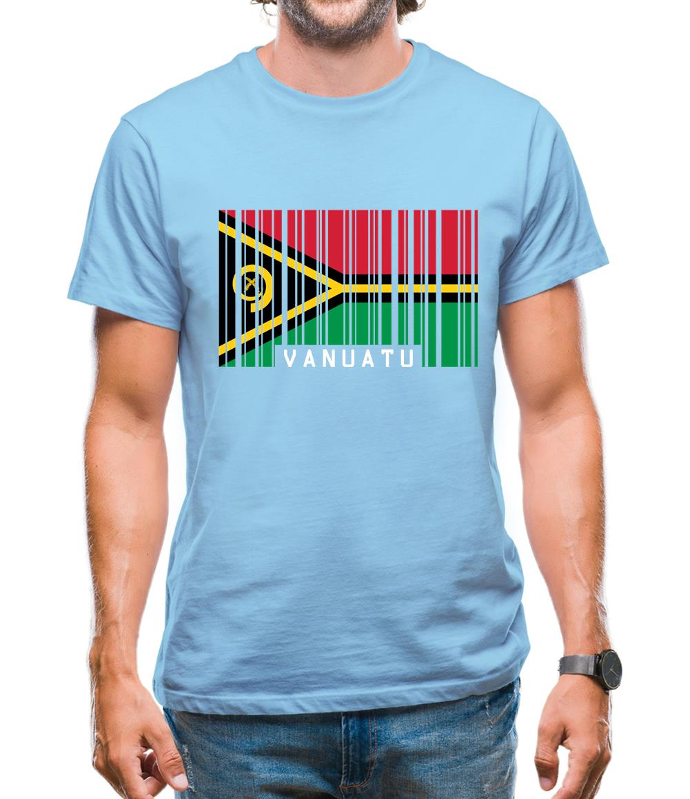 Vanuatu Barcode Style Flag Mens T-Shirt