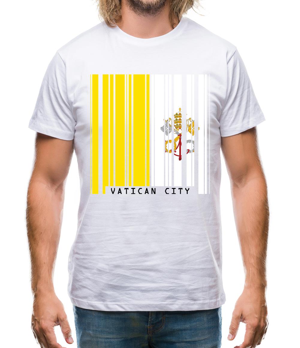 Vatican City Barcode Style Flag Mens T-Shirt