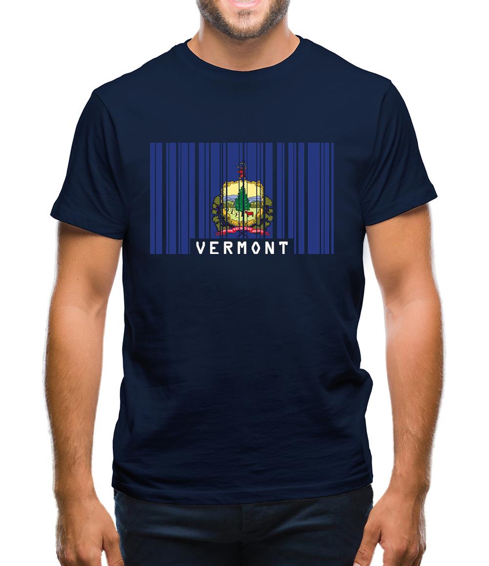 Vermont Barcode Style Flag Mens T-Shirt