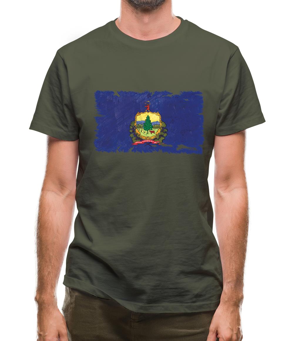 Vermont Grunge Style Flag Mens T-Shirt