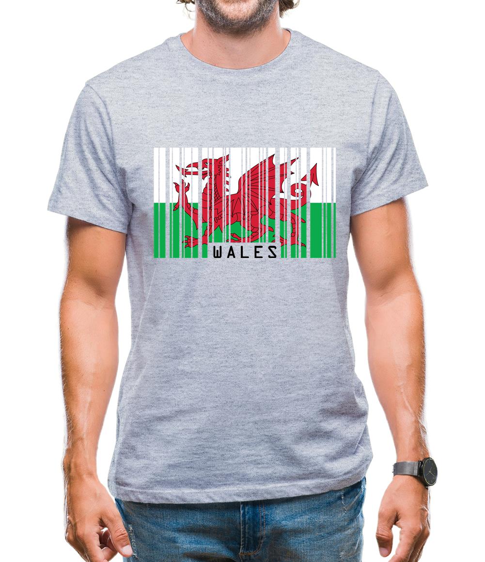 Wales Barcode Style Flag Mens T-Shirt