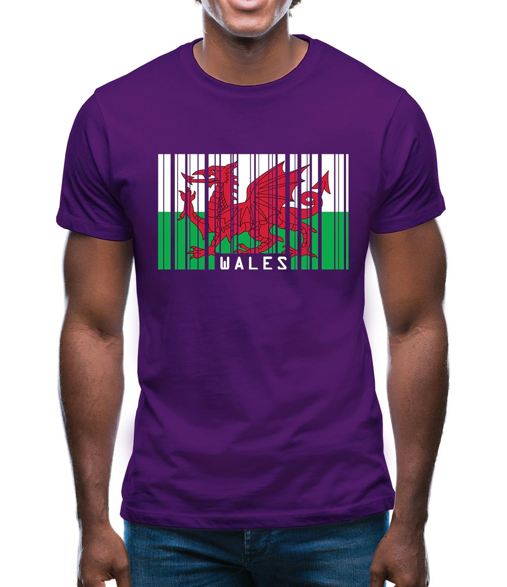 Wales Barcode Style Flag Mens T-Shirt