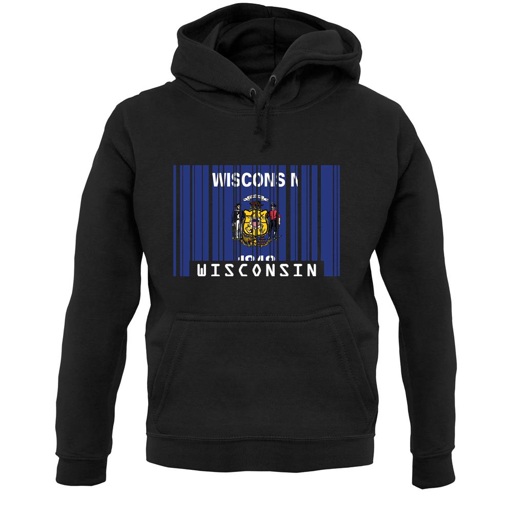 Wisconsin Barcode Style Flag Unisex Hoodie